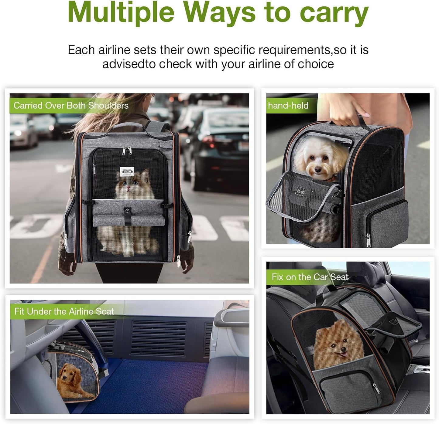 Cat Backpack Carrier Expandable Pet Carrier Backpack for Small Dogs Medium Cats Fit up to 18 Lbs, Dog Backpack Carrier, Foldable Puppy Backpack Carrier for Travel, Hiking, Outdoor Use
