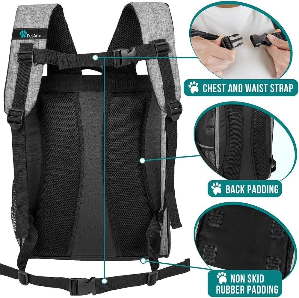 Deluxe Pet Carrier Backpack for Small Cats and Dogs, Puppies | Ventilated Design, Two-Sided Entry, Safety Features and Cushion Back Support | for Travel, Hiking, Outdoor Use (Heather Gray)