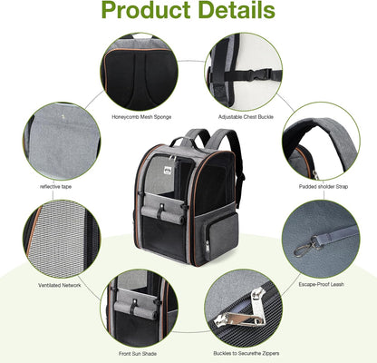 Cat Backpack Carrier Expandable Pet Carrier Backpack for Small Dogs Medium Cats Fit up to 18 Lbs, Dog Backpack Carrier, Foldable Puppy Backpack Carrier for Travel, Hiking, Outdoor Use