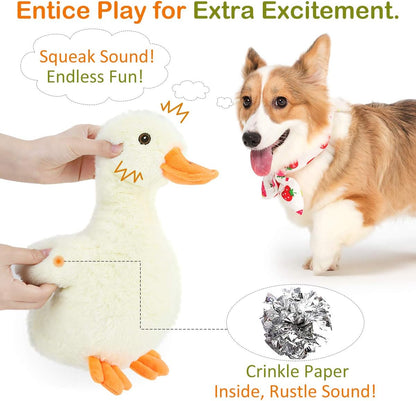 Squeak Plush Duck Dog Toy, Large 12'' Soft Stuffed Duck Pet Toys | Crinkle Paper Rattle Pet Biting Training Chew Toys Non-Toxic Plush Doll for Pets Dogs, Light Yellow/Orange
