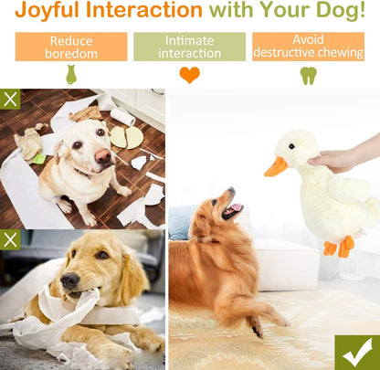 Squeak Plush Duck Dog Toy, Large 12'' Soft Stuffed Duck Pet Toys | Crinkle Paper Rattle Pet Biting Training Chew Toys Non-Toxic Plush Doll for Pets Dogs, Light Yellow/Orange