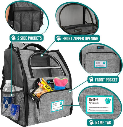 Deluxe Pet Carrier Backpack for Small Cats and Dogs, Puppies | Ventilated Design, Two-Sided Entry, Safety Features and Cushion Back Support | for Travel, Hiking, Outdoor Use (Heather Gray)