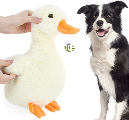 Squeak Plush Duck Dog Toy, Large 12'' Soft Stuffed Duck Pet Toys | Crinkle Paper Rattle Pet Biting Training Chew Toys Non-Toxic Plush Doll for Pets Dogs, Light Yellow/Orange