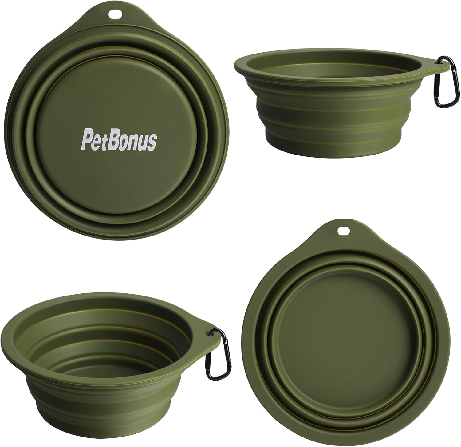 2-Pack Silicone Collapsible Dog Bowls, BPA Free Dishwasher Safe, Portable Foldable Expandable Travel Bowl, Food Water Feeding Cup Dish for Dogs Cats with 2 Carabiners (Army Green, Blue) | 20 Oz, Silicone, Foldable Expandable Cat Feeding Cup Dish, 2 Carabi