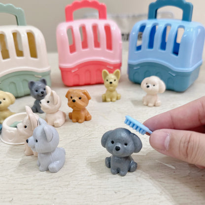 8Pcs/Set Cute Dog Pet Basket Family Toys Dog Doll Set Dog Cage Toys Scene Playing Toys Christmas Decoration Gifts