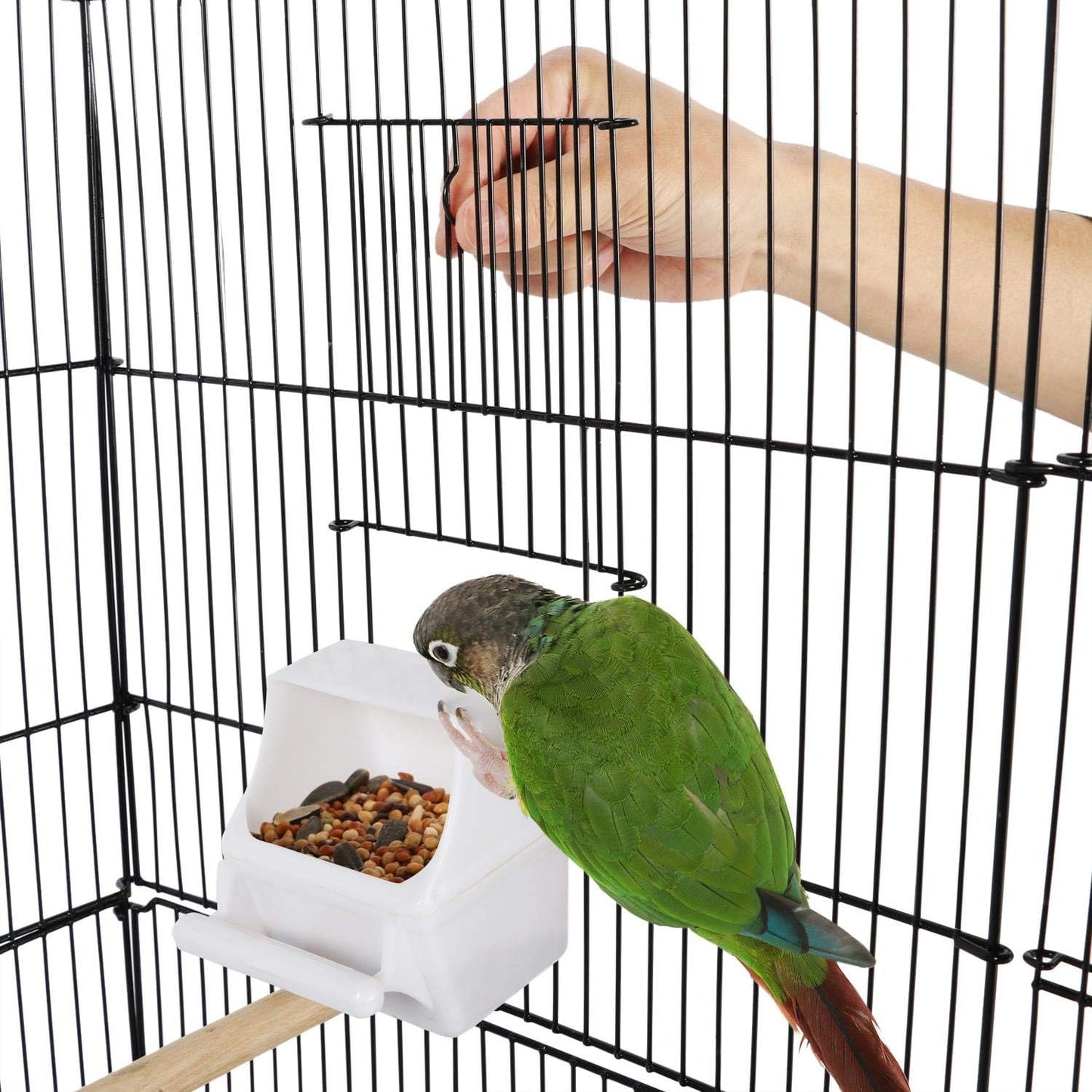 Yaheetech 64'' Open Top Bird Cage for Parakeets & Cockatiels, Black | Detachable Rolling Stand with Shelf, Easy Clean Slide Out Tray, 4 Feeder Doors, 0.4'' Bar Spacing, Indoor & Outdoor Use