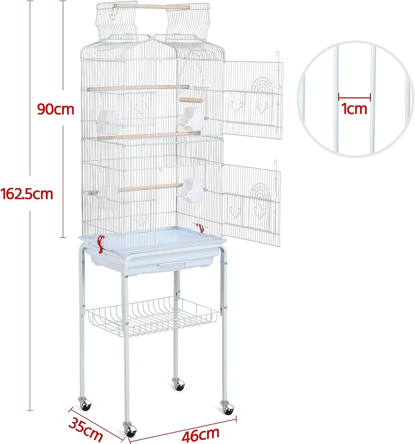 Yaheetech 64'' Open Top Bird Cage for Parakeets, Lovebirds, Finches | Detachable Rolling Stand, Easy Cleaning Slide-Out Tray, Feeder Doors, 1 Swing, 4 Perches, 4 Feeders, Indoor Outdoor Use