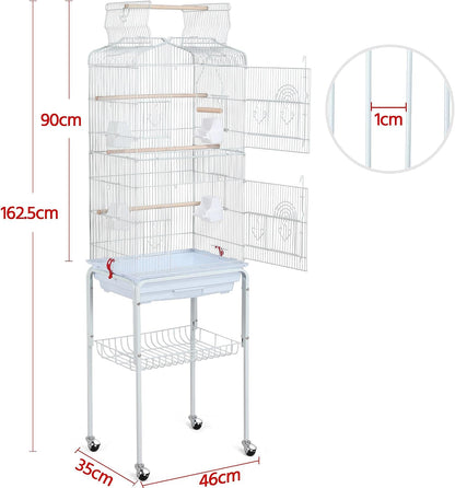 Yaheetech 64'' Open Top Bird Cage for Parakeets, Lovebirds, Finches | Detachable Rolling Stand, Easy Cleaning Slide-Out Tray, Feeder Doors, 1 Swing, 4 Perches, 4 Feeders, Indoor Outdoor Use