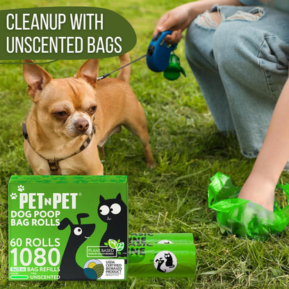 Dog Poop Bags, 1080 Count, 72 Rolls, Unscented, Green | USDA Certified 41% Plant-Based & 59% PE Dog Poo Bags, Leak-Proof 9X13 Bags for Clean and Easy Dog Waste Disposal.