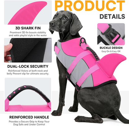 Dog Life Jacket, Cute Shark Dog Life Vest for Swimming & Boating | Dachshund Life Jacket Adjustable Jacket with Leash Ring & High Buoyancy & Durable Rescue Handle for Small Dogs Pink Shark XS