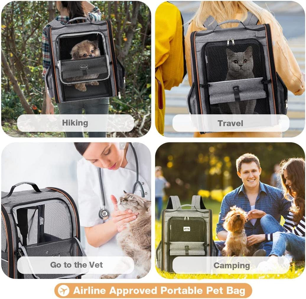 Cat Backpack Carrier Expandable Pet Carrier Backpack for Small Dogs Medium Cats Fit up to 18 Lbs, Dog Backpack Carrier, Foldable Puppy Backpack Carrier for Travel, Hiking, Outdoor Use