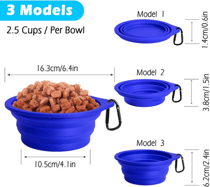 2-Pack Silicone Collapsible Dog Bowls, BPA Free Dishwasher Safe, Portable Foldable Expandable Travel Bowl, Food Water Feeding Cup Dish for Dogs Cats with 2 Carabiners (Army Green, Blue) | 20 Oz, Silicone, Foldable Expandable Cat Feeding Cup Dish, 2 Carabi