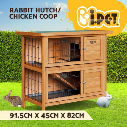 I.Pet Rabbit Hutch Chicken Coop Large Wooden House Run Cage Pet Hutch Bunny