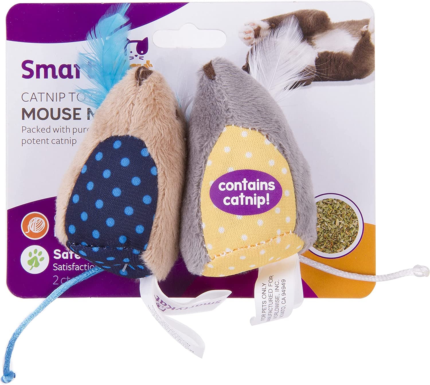 (2 Count) Mouse Mates Plush Catnip Cat Toys - Brown/Gray, 2 Count