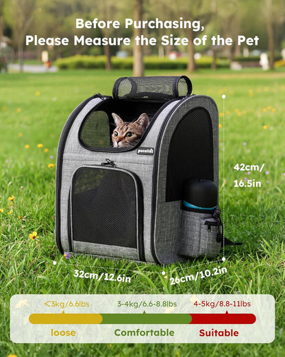 Cat Backpack Dog Backpack, Breathable Dog Rucksack, Grey,L | Cat Backpack Carrier with Front Opening-Mesh Window-Pockets, Airy Large Space for Carrying Pets under 5Kg