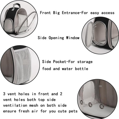 Guinea Pig Backpack Carrier, Reptile Outdoor Used,Bearded Dragon Carrier Backpack with Clear Bubble Window,Small Animal Travel Backpack for Hedgehog Rat Parrot, Airline Approved (Grey, Backpack)
