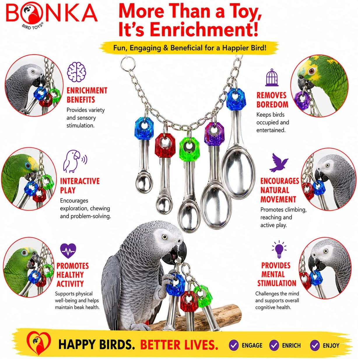 1969 Spoon Delight Bird Toy Parrot Cage Toys Cages African Grey Amazon Conure
