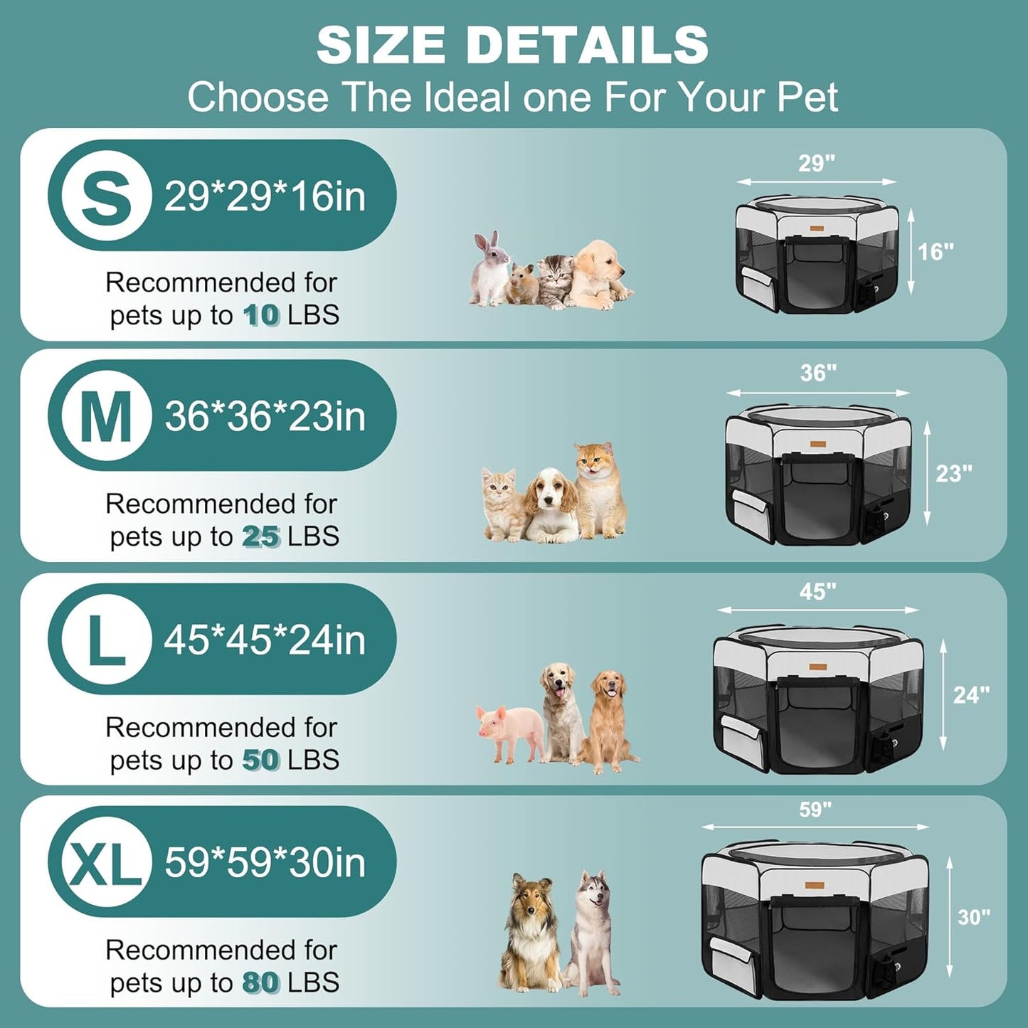 Portable Dog Playpen, Foldable Pet Play Pen for Puppy Cat, Black | Pop‑Up Dog Playpens Indoor & Outdoor, Waterproof Dog Kennel Cage, Removable Top, Travel Camping Playpen, Medium Size