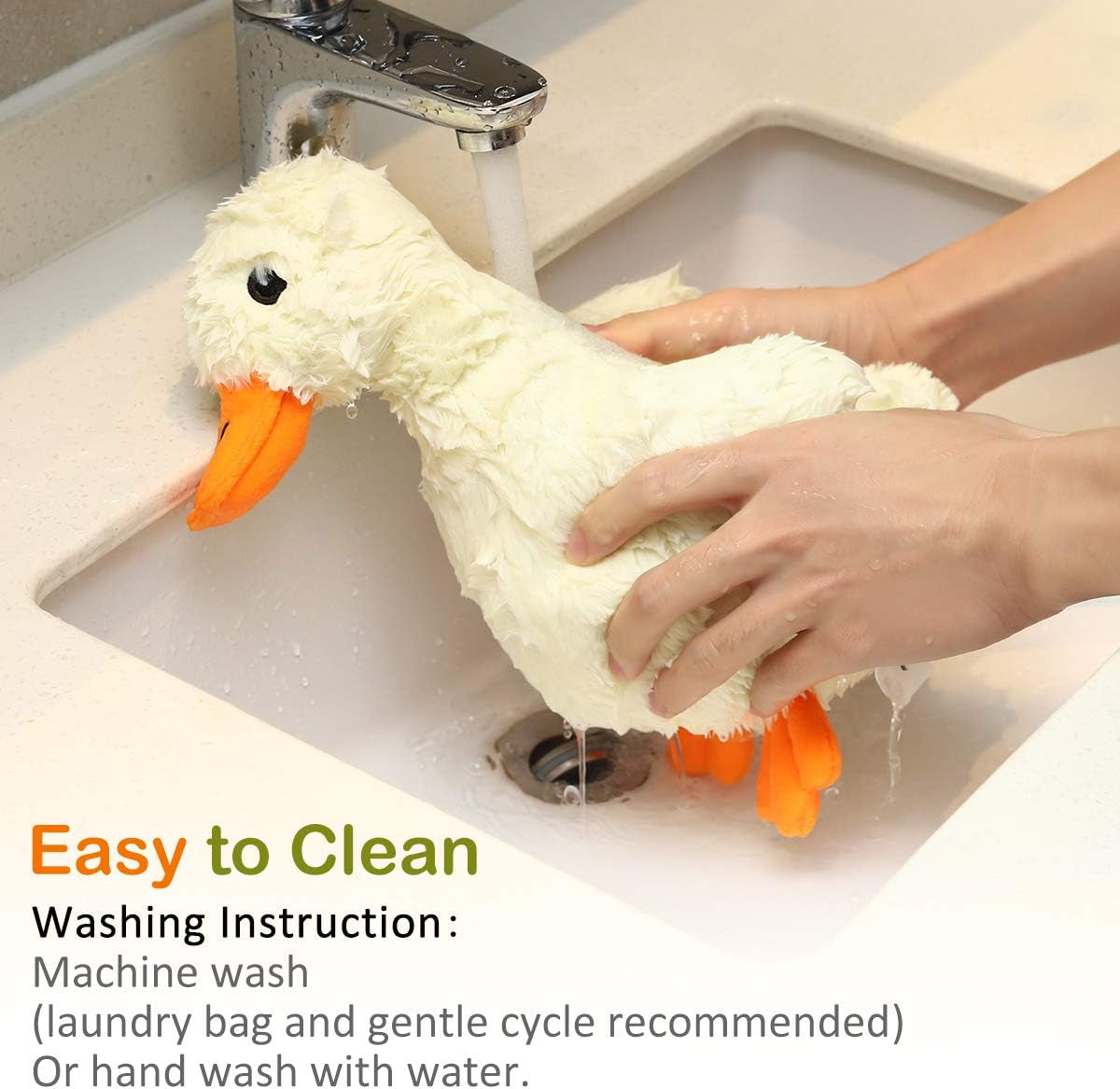 Squeak Plush Duck Dog Toy, Large 12'' Soft Stuffed Duck Pet Toys | Crinkle Paper Rattle Pet Biting Training Chew Toys Non-Toxic Plush Doll for Pets Dogs, Light Yellow/Orange