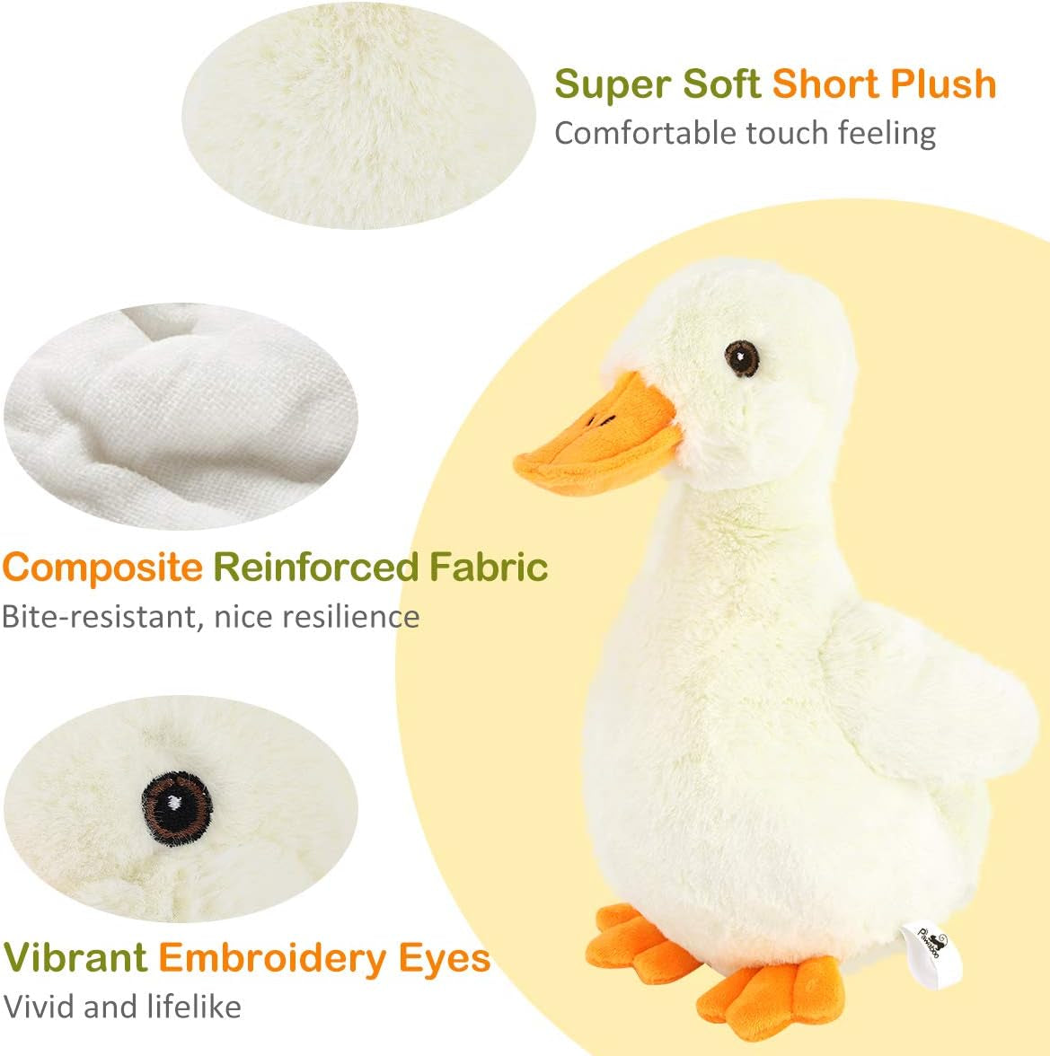 Squeak Plush Duck Dog Toy, Large 12'' Soft Stuffed Duck Pet Toys | Crinkle Paper Rattle Pet Biting Training Chew Toys Non-Toxic Plush Doll for Pets Dogs, Light Yellow/Orange
