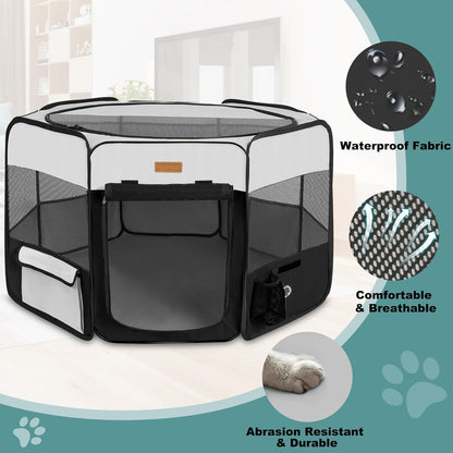 Portable Dog Playpen, Foldable Pet Play Pen for Puppy Cat, Black | Pop‑Up Dog Playpens Indoor & Outdoor, Waterproof Dog Kennel Cage, Removable Top, Travel Camping Playpen, Medium Size