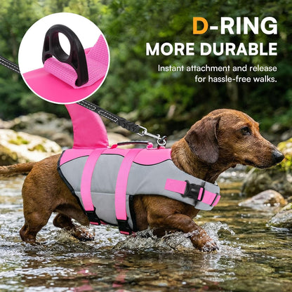 Dog Life Jacket, Cute Shark Dog Life Vest for Swimming & Boating | Dachshund Life Jacket Adjustable Jacket with Leash Ring & High Buoyancy & Durable Rescue Handle for Small Dogs Pink Shark XS