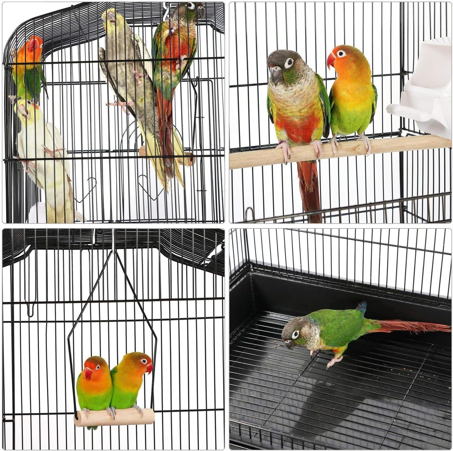 Yaheetech 64'' Open Top Bird Cage for Parakeets & Cockatiels, Black | Detachable Rolling Stand with Shelf, Easy Clean Slide Out Tray, 4 Feeder Doors, 0.4'' Bar Spacing, Indoor & Outdoor Use