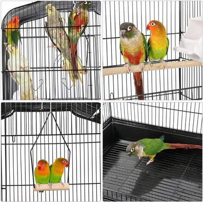 Yaheetech 64'' Open Top Bird Cage for Parakeets & Cockatiels, Black | Detachable Rolling Stand with Shelf, Easy Clean Slide Out Tray, 4 Feeder Doors, 0.4'' Bar Spacing, Indoor & Outdoor Use