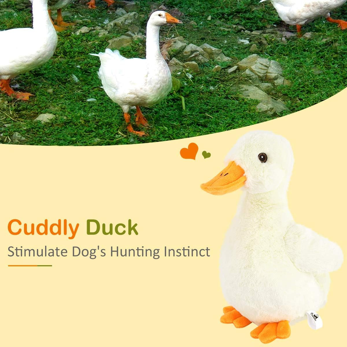 Squeak Plush Duck Dog Toy, Large 12'' Soft Stuffed Duck Pet Toys | Crinkle Paper Rattle Pet Biting Training Chew Toys Non-Toxic Plush Doll for Pets Dogs, Light Yellow/Orange
