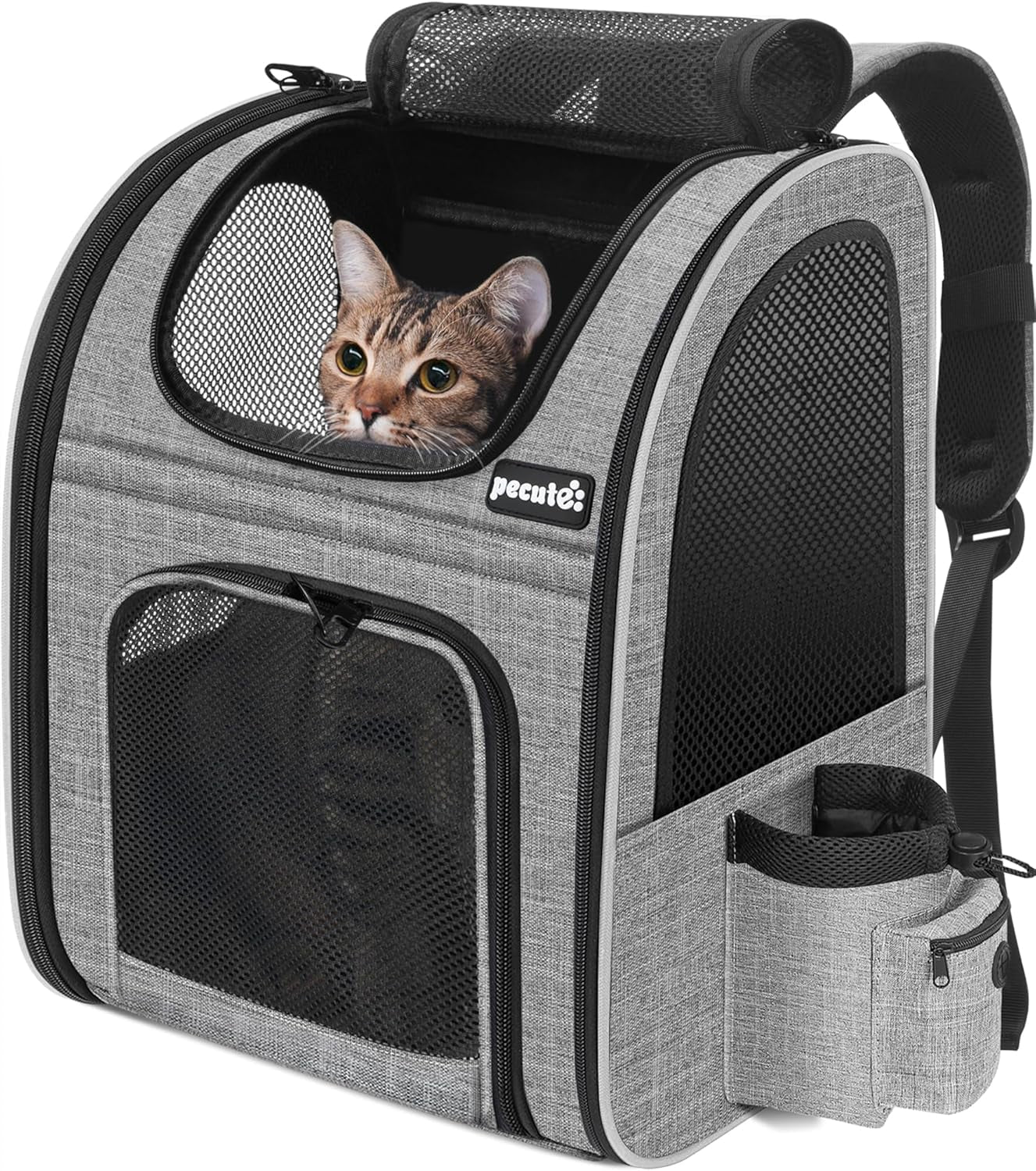 Cat Backpack Dog Backpack, Breathable Dog Rucksack, Grey,L | Cat Backpack Carrier with Front Opening-Mesh Window-Pockets, Airy Large Space for Carrying Pets under 5Kg