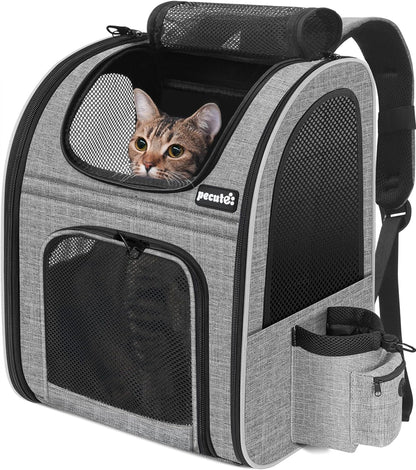 Cat Backpack Dog Backpack, Breathable Dog Rucksack, Grey,L | Cat Backpack Carrier with Front Opening-Mesh Window-Pockets, Airy Large Space for Carrying Pets under 5Kg