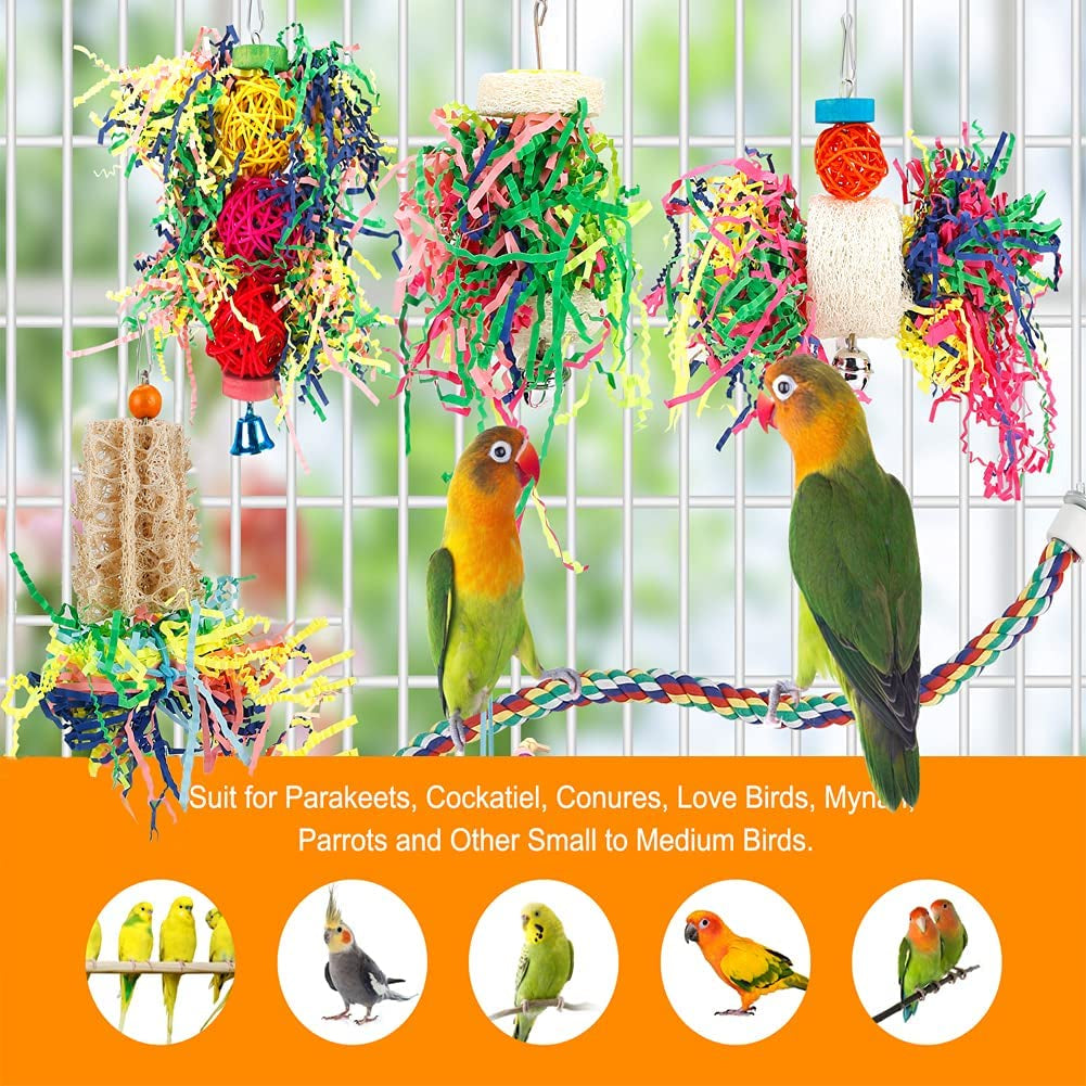 Bird Shredding Foraging Toys Parakeet Toy Chewing Hanging Toy Shredded Paper Bird Cage Accessories Bird Rope Perch for Conure Cockatiel Budgies Lovebird Parrotlet