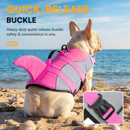 Dog Life Jacket, Cute Shark Dog Life Vest for Swimming & Boating | Dachshund Life Jacket Adjustable Jacket with Leash Ring & High Buoyancy & Durable Rescue Handle for Small Dogs Pink Shark XS