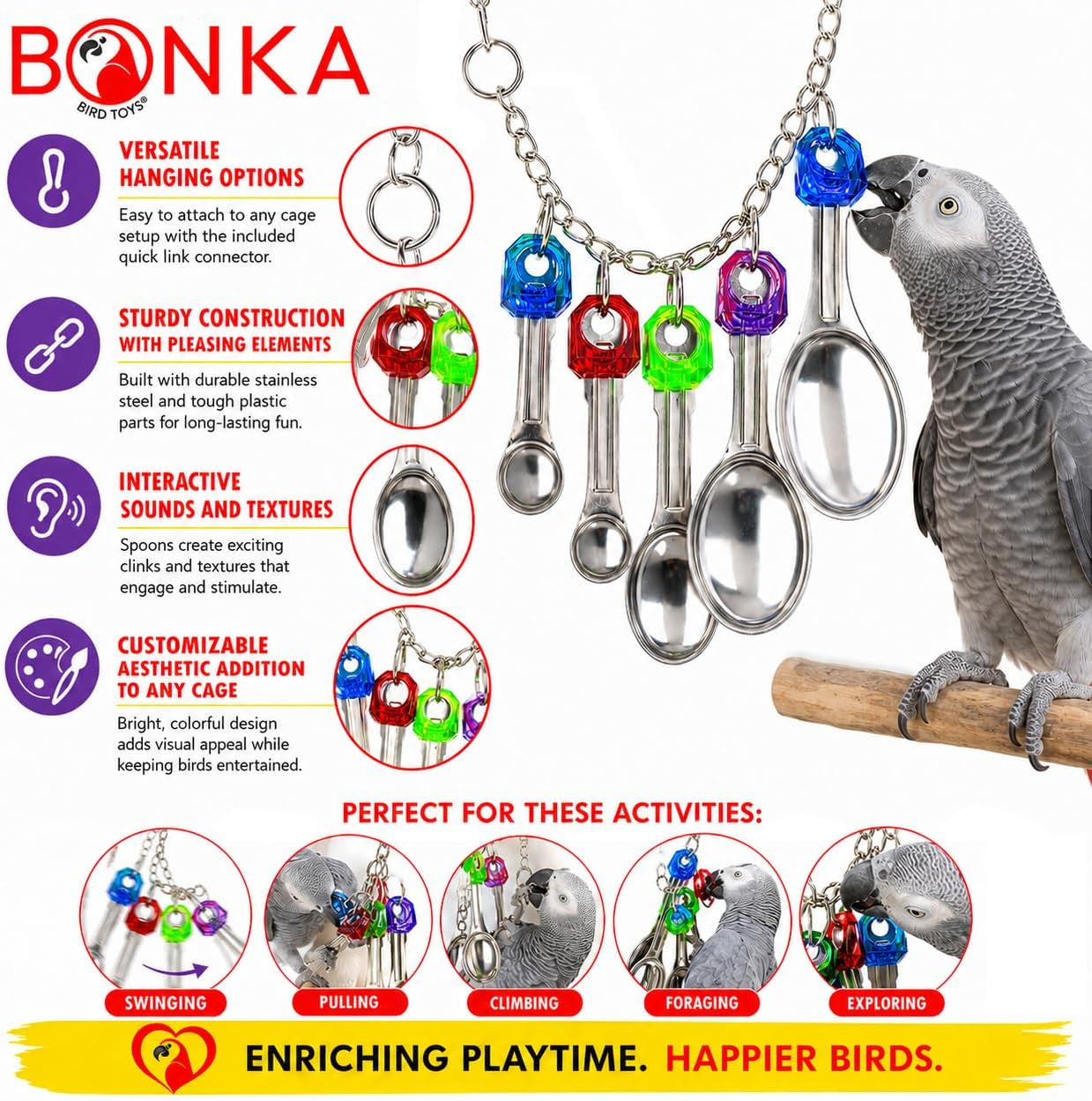 1969 Spoon Delight Bird Toy Parrot Cage Toys Cages African Grey Amazon Conure