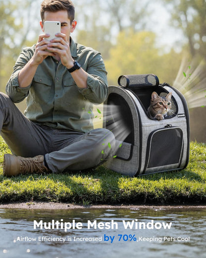 Cat Backpack Dog Backpack, Breathable Dog Rucksack, Grey,L | Cat Backpack Carrier with Front Opening-Mesh Window-Pockets, Airy Large Space for Carrying Pets under 5Kg