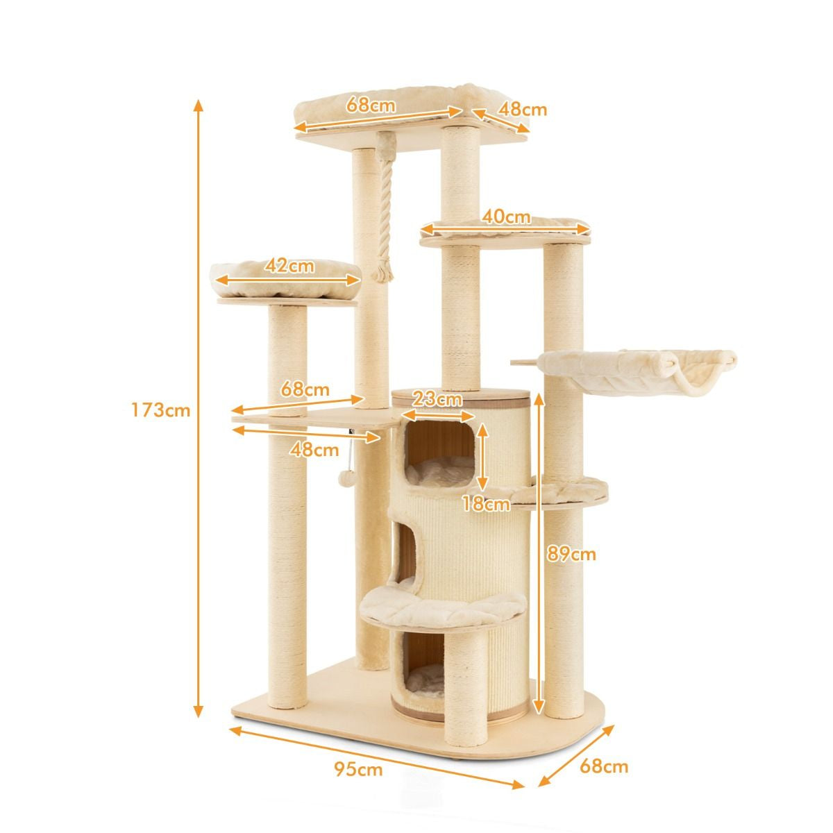 Albero per Gatti Multi-Livello Con Nicchia a 3 Piani 2 Cucce Tiragraffi, Torre per Gatti in Legno Da Interno 2 Colori